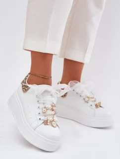Sneakersy Damskie Na Platformie Z Przypinkami Białe Panterka Ocerdia