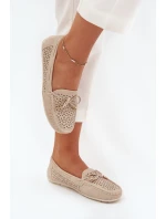 Dámské mokasíny s vzorem a šněrováním béžové model 21704522 - Boto