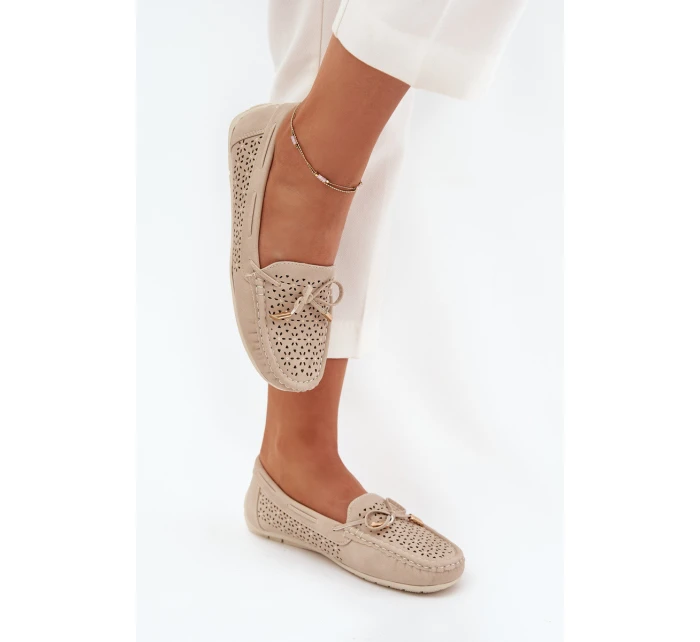 Dámské mokasíny s vzorem a šněrováním béžové model 21704522 - Boto
