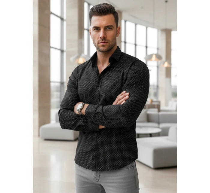 Pánska vzorovaná košeľa regular fit čierna FashionStreet DX2696