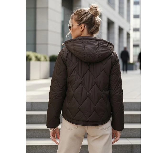 Dámska prechodná prešívaná bunda s kapucňou hnedá FashionStreet TY5670