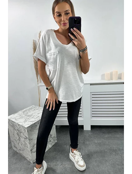 Bavlněná halenka s kapsami bílá