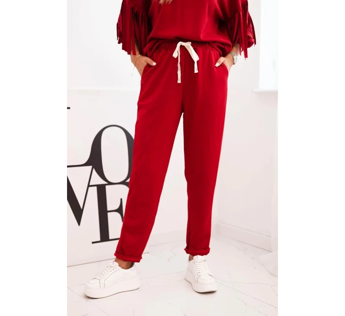 Dámska maslová súprava s lemovaním na rukávoch bordová