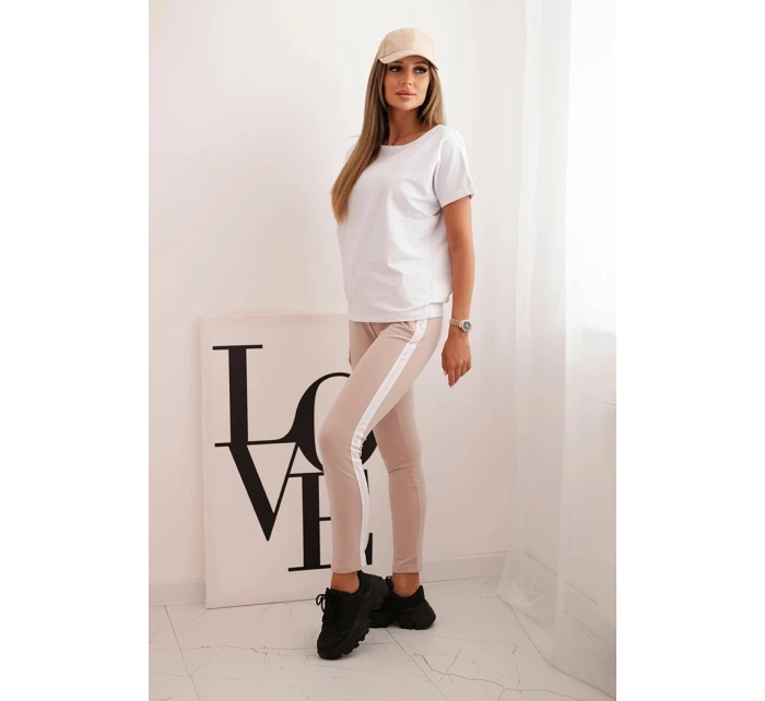 Dámska bavlnená súprava s tričkom a legínami s bielou šerpou