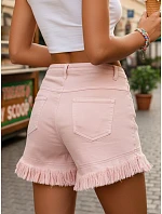 Dámske džínsové šortky s strapcami ružové FashionStreet SY0501