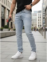 Pánske slim fit džínsy s odieraním svetlo modrá FashionStreet UX4488
