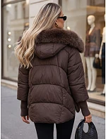 Dámska zimná bunda s kožušinou a kapucňou, tmavohnedá, FashionStreet TY5889 Dámska zimná bunda s kožušinou a kapucňou, tmavohnedá, FashionStreet TY5889