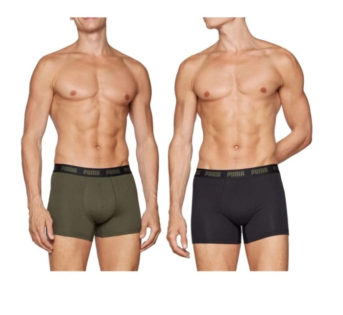 Pánske boxerky Puma 2-Pack khaki čierna pohodlná bavlna Pánske boxerky Puma 2-Pack khaki čierna pohodlná bavlna