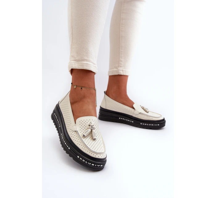 Dámské kožené mokasíny na platformě béžové model 21656089 - EVENTO