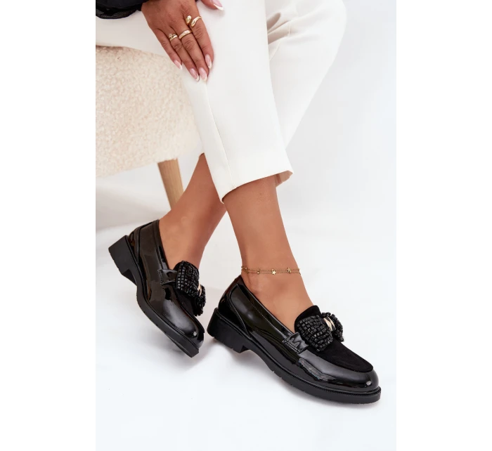 Lakierowane Mokasyny Damskie Z Kokardką S.Barski HY51-319 Czarne