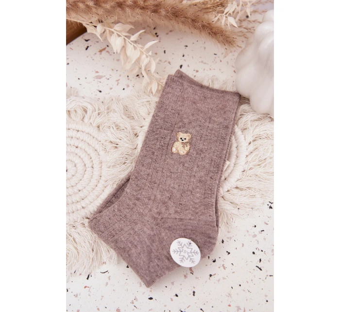 Teplé Dámské Ponožky S Vlnou Medvěd Tmavě Béžové