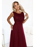 dlouhé maxi šaty s tylem a kulatým výstřihem – vínová model 22278796 - numoco basic dlouhé maxi šaty s tylem a kulatým výstřihem – vínová model 22278796 - numoco basic