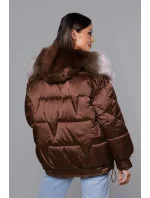 Hnedá krátka bunda nadrozmernej veľkosti (H-1109-79)