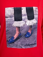 3D grafická blúzka so zirkónmi červená