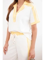 Dámska maslová súprava s polokošeľou a širokými nohavicami žltá