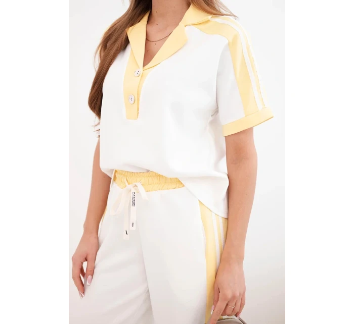 Dámska maslová súprava s polokošeľou a širokými nohavicami žltá