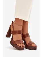 Dámské sandály na podpatku a platformě Eko kůže Camel model 21943444 - Boto