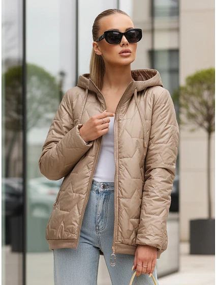 Dámska prešívaná bunda s kapucňou béžová FashionStreet TY5547