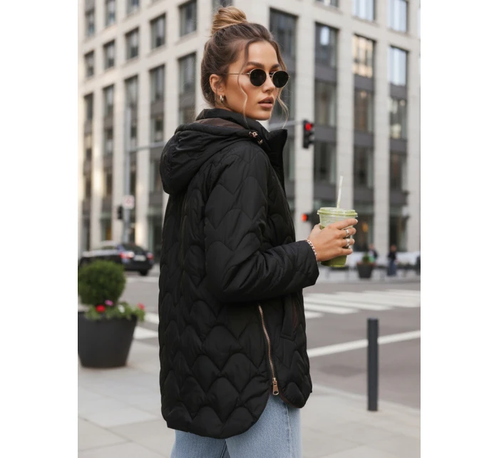 Dámska prechodná prešívaná bunda s odnímateľnou kapucňou čierna TY5625