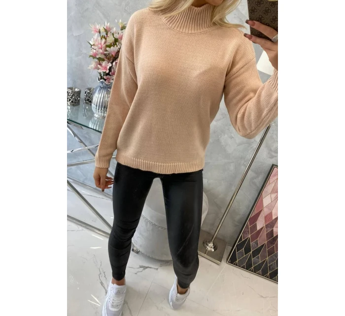 Polovičný sveter s rolákom tmavo púdrovo ružový