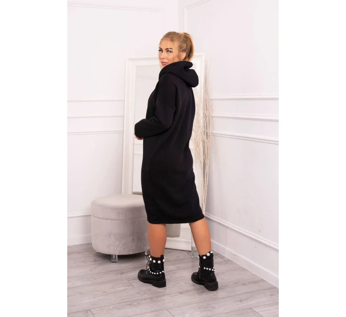 Šaty s kapucňou a bočným rázporkom čierne Šaty s kapucňou a bočným rázporkom čierne