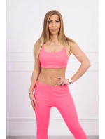 Sada s halenkou top žebrovaný růžová neonová
