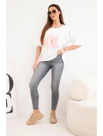 Dámská bavlněná oversize halenka s květinovým potiskem bílá Dámská bavlněná oversize halenka s květinovým potiskem bílá