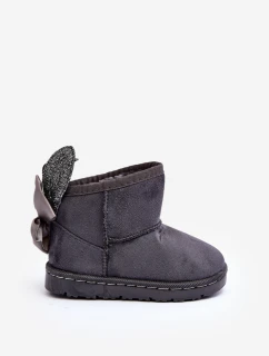 Dziewczęce Ocieplane Śniegowce Z Kokardkami Ciemnoszare Meriva