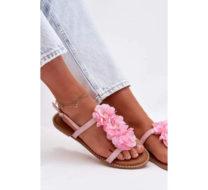 Dámské sandály Ploché S Ozdobnými Květinami Růžové Noemia Dámské sandály Ploché S Ozdobnými Květinami Růžové Noemia