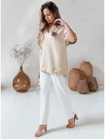 Dámské máslové kalhoty s květinami ecru Dstreet model 21984424 - FashionStreet Dámské máslové kalhoty s květinami ecru Dstreet model 21984424 - FashionStreet