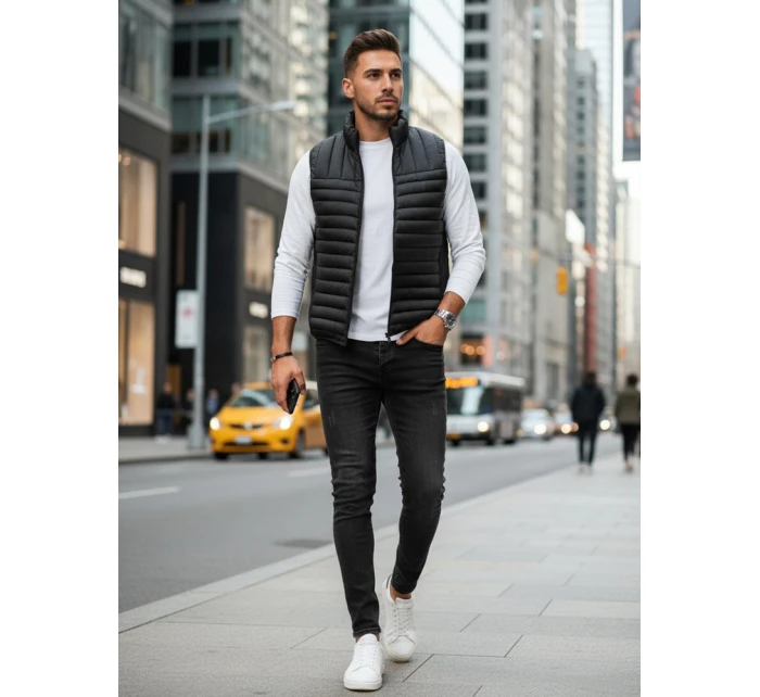 Pánská prošívaná vesta černá model 21991586 - Dstreet Pánská prošívaná vesta černá model 21991586 - Dstreet