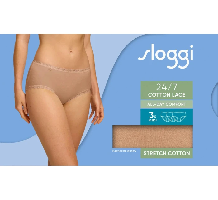 Dámské kalhotky 24/7 Cotton Lace Midi C3P  béžová   model 18976827 - Sloggi
