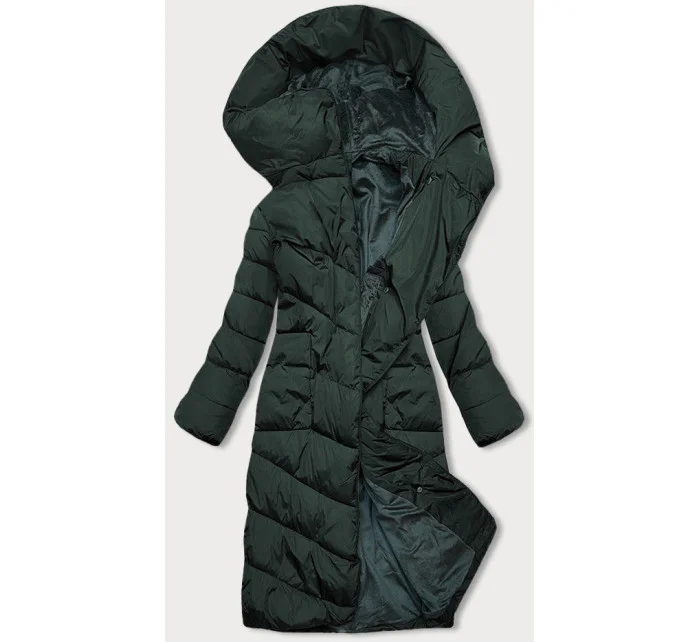 Tmavozelená dlhá dámska zimná bunda (2M-033)