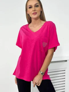 Bavlnená blúzka s vreckom fuchsiová