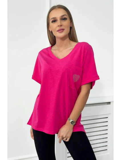 Bavlnená blúzka s vreckom fuchsiová