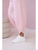 Bavlněná mikina kalhoty set pudrově růžová