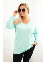 Dámska blúzka v nadmernej veľkosti s výstrihom do V a dlhými rukávmi mätová Dámska blúzka v nadmernej veľkosti s výstrihom do V a dlhými rukávmi mätová