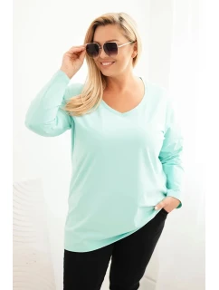 Dámska blúzka v nadmernej veľkosti s výstrihom do V a dlhými rukávmi mätová