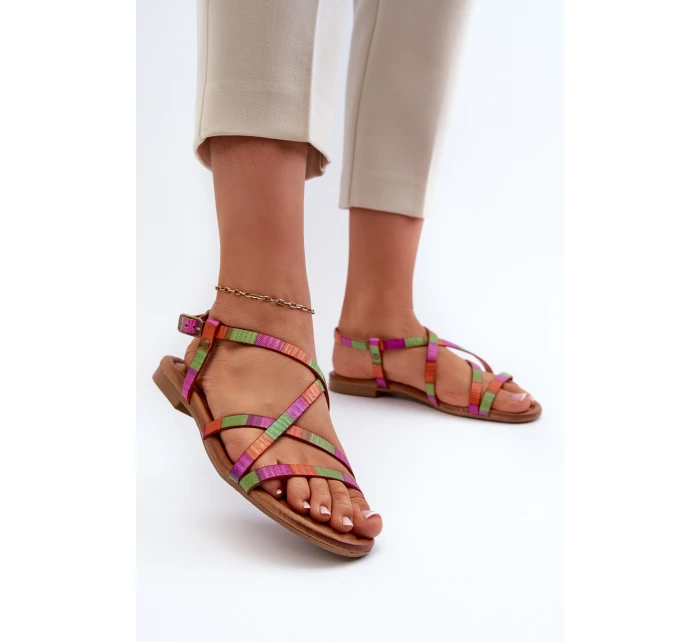 Płaskie Skórzane Sandały Damskie Maciejka 06635-39 Multikolor
