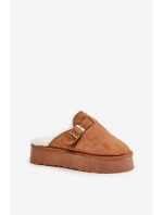 Kapcie Damskie Na Grubej Podeszwie Z Futerkiem I Klamrą Camel Linneola Kapcie Damskie Na Grubej Podeszwie Z Futerkiem I Klamrą Camel Linneola