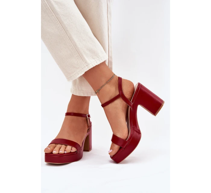Eko Skórzane Sandały Na Słupku Bordowe Lillita Eko Skórzane Sandały Na Słupku Bordowe Lillita