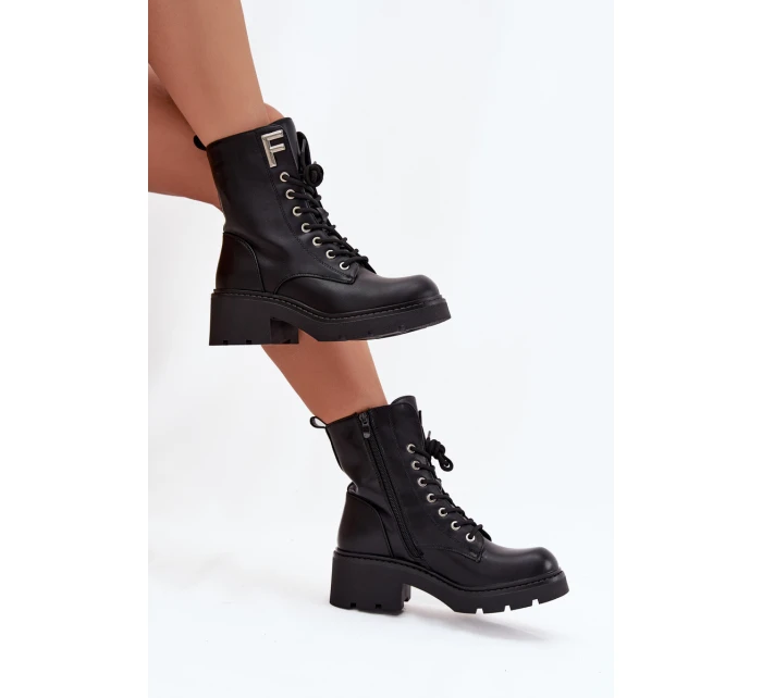 Dámské workery kotníkové boty na klínku zateplené s F černé model 21707452 - Boto Dámské workery kotníkové boty na klínku zateplené s F černé model 21707452 - Boto