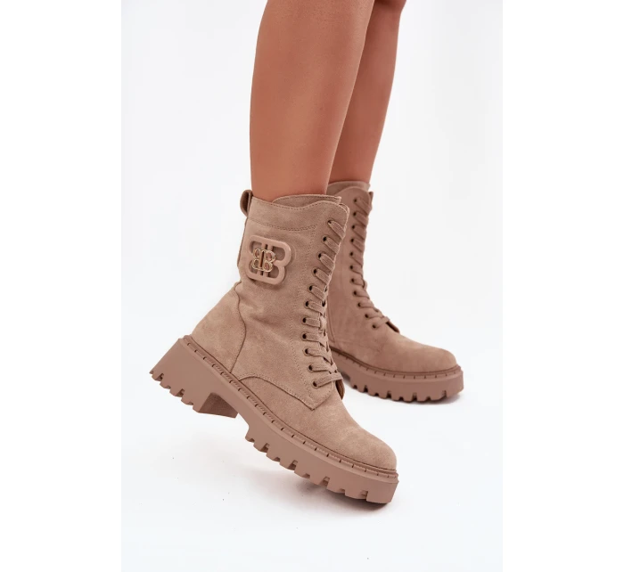 Dámské workery boty s ozdobným zateplené béžové model 21715364 - Boto