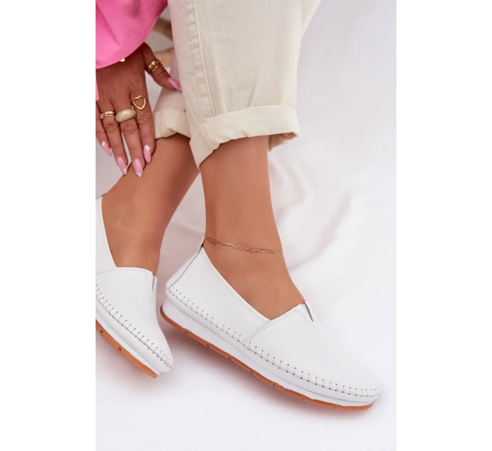 Kožené dámské polobotky model 22013910 Bílé - S.Barski Kožené dámské polobotky model 22013910 Bílé - S.Barski