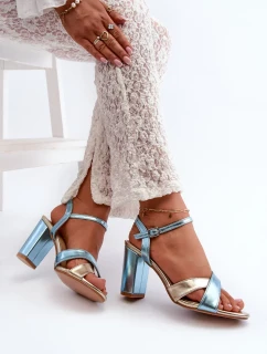 Ekologické kožené sandále na vysokom podpätku modré a zlaté Abilica