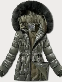 Dámská zimní bunda v khaki barvě se v pase model 21248745 - S'WEST