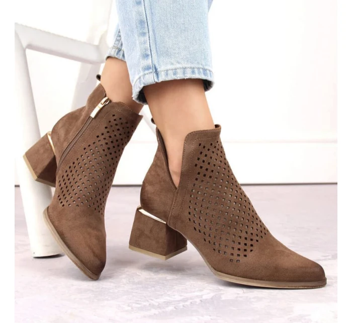 Semišové čižmy na podpätku Potocki W WOL213B hnedé