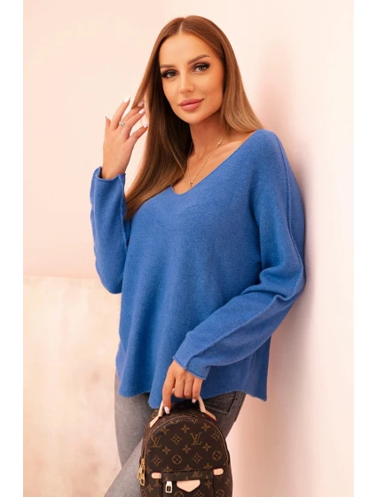 Dámsky viskózový sveter s výstrihom do V tmavý denim Dámsky viskózový sveter s výstrihom do V tmavý denim