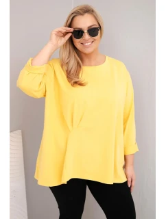 Dámská blůza plus size s bavlnou a dlouhým rukávem a nařasením žlutá