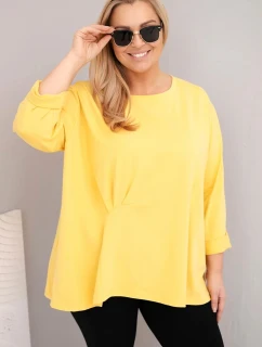 Dámske Plus veľkosť blúzka s bavlnou a dlhými rukávmi a volániky žltá